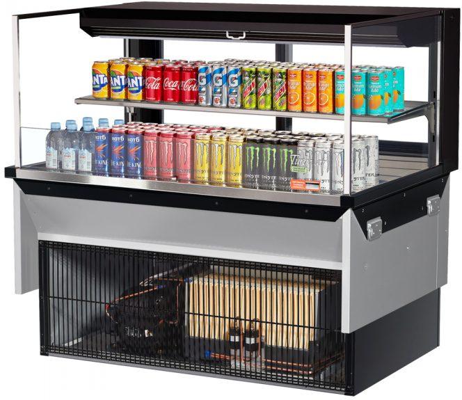 Turbo Air - 47.6" Black Low Profile Drop-In Horizontal Open Display Case with One Shelf - TOM-48L-UFD-B-2SI-N (ETA 5-6 Weeks)