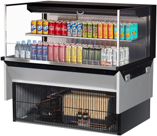 Turbo Air - 47.6" Black Low Profile Drop-In Horizontal Open Display Case with One Shelf and Deck - TOM-48L-UF-B-2SI-N (ETA 5-6 Weeks)