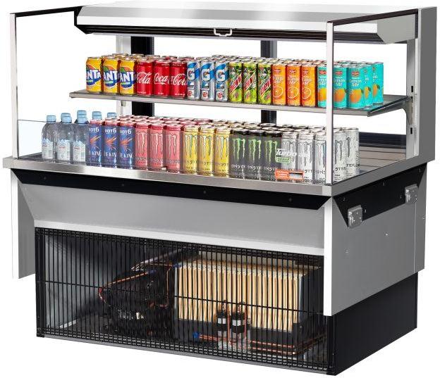 Turbo Air - 47.6" Silver Low Profile Drop-In Horizontal Open Display Case with 1 Glass Shelf + Deck - TOM-48L-UFD-S-2SI-N (ETA 5-6 Weeks)