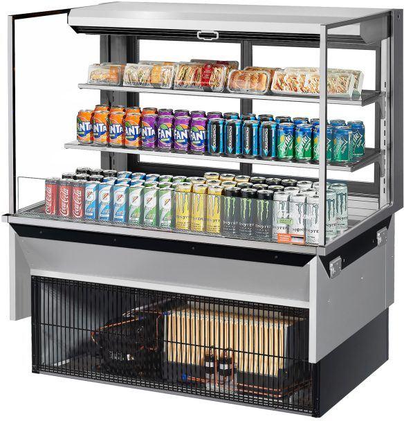Turbo Air - 47.6 Silver Low Profile Drop-In Horizontal Open Display Case with 2 Glass Shelves + Deck - TOM-48L-UFD-S-3SI-N (ETA 5-6 Weeks)