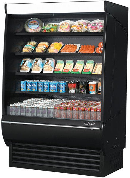 Turbo Air - 48" Black Extra Deep Air Curtain Merchandiser with Black / Mirrored Interior and Solid Side Panels - TOM-48DXB-SP-A-N (ETA 5-6 Weeks)