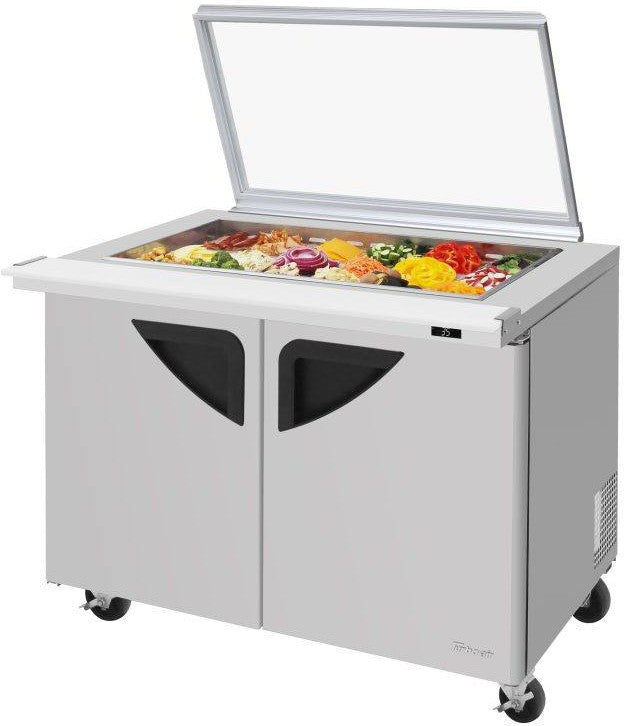 Turbo Air - 48" Mega Top Hinged Glass Lid Refrigerated Sandwich Prep Table with 2 Solid Doors - TST-48SD-18-N-GL (ETA 5-6 Weeks)