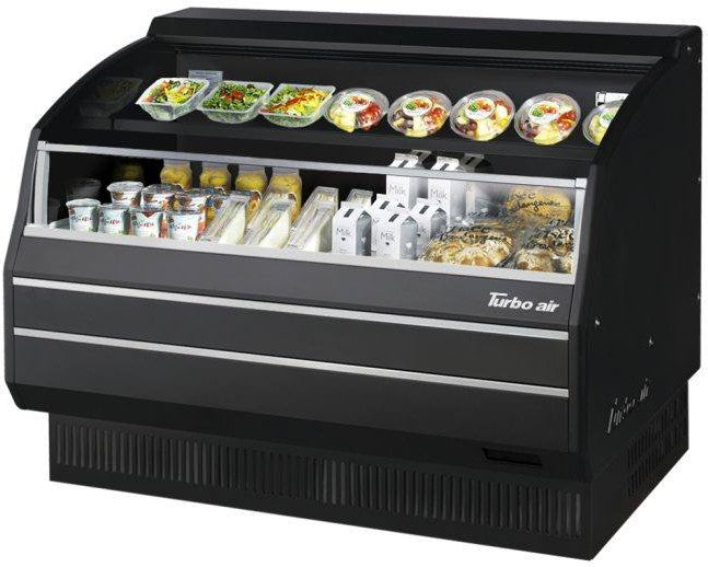 Turbo Air - 50" Black Low Profile Horizontal Air Curtain Display Case with Black / Mirrored Interior and Solid Side Panels - TOM-50LB-SP-A-N (ETA 5-6 Weeks)