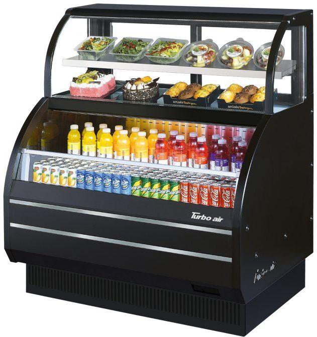 Turbo Air - 50.6" Black Open Display Merchandiser Combination Case with Refrigerated Top Shelf and 2 Stainless Steel Shelves - TOM-W-50SB-N (ETA 5-6 Weeks)