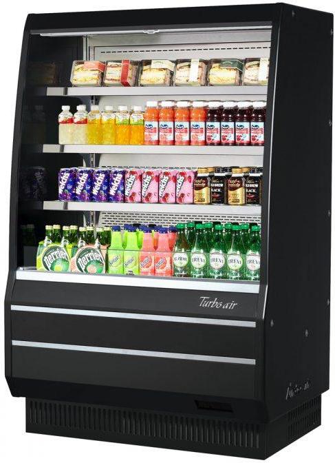 Turbo Air - 51" Black Vertical Mid Height Horizontal Open Display Merchandiser With 3 Solid Flat Shelves - TOM-50MB-SP(-A)-N (ETA 5-6 Weeks)