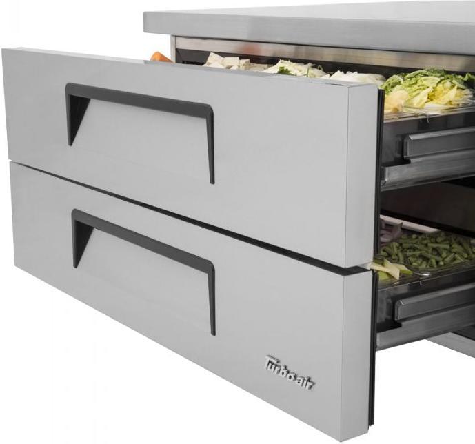 Turbo Air - 53.4" Silver Two Drawer Refrigerated Chef Base with Extended Top - TCBE-48SDR-E-N (ETA 5-6 Weeks)