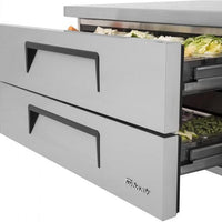 Turbo Air - 53.4" Silver Two Drawer Refrigerated Chef Base with Extended Top - TCBE-48SDR-E-N (ETA 5-6 Weeks)