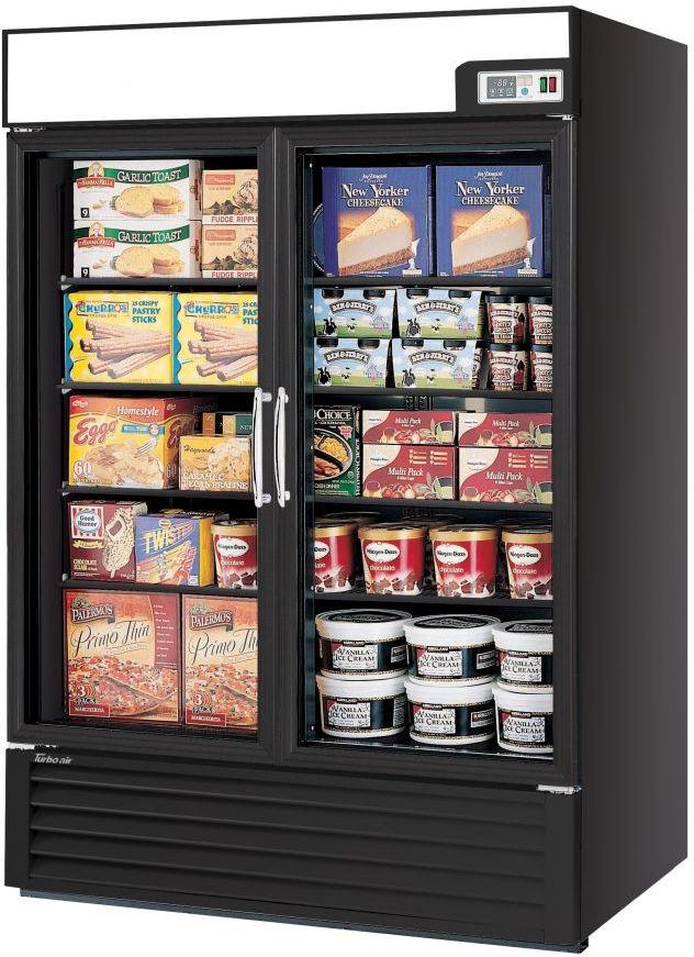 Turbo Air - 54.3" Black Two Hinged Swing Glass Doors Merchandisers Freezer with LED Top Sign Panel - TGF-49FAB-N (ETA 5-6 Weeks)