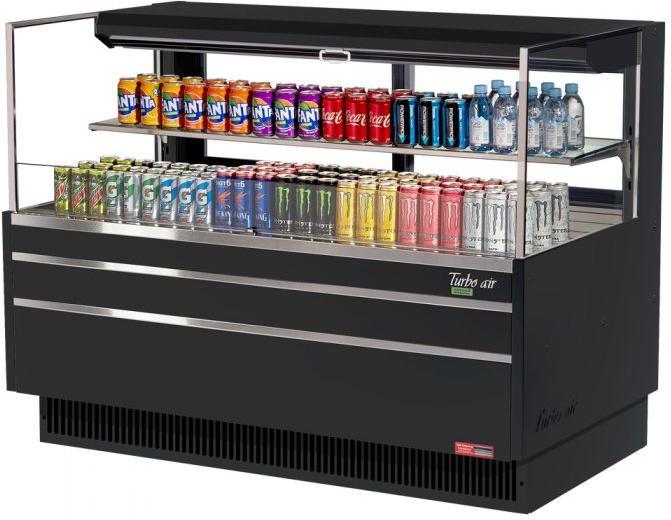 Turbo Air - 58.75" Black Low Profile Horizontal Open Display Case with Glass Side Panels - TOM-60L-UFD-B-2S-N (ETA 5-6 Weeks)