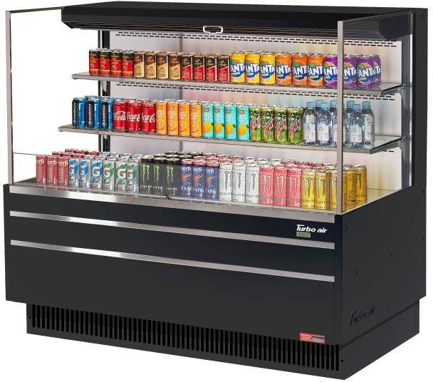 Turbo Air - 58.75" Black Low Profile Horizontal Open Display Case with Two Glass Shelves and Deck - TOM-60L-UF-B-3S-N (ETA 5-6 Weeks)