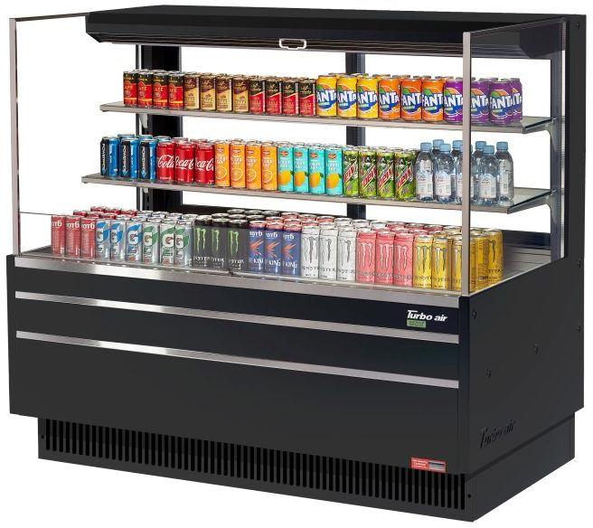 Turbo Air - 58.75" Black Low Profile Horizontal Open Display Merchandiser Case with 2 Shelves and Deck - TOM-60L-UFD-B-3S-N (ETA 5-6 Weeks)