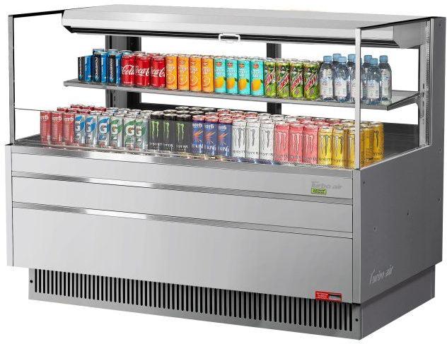 Turbo Air - 58.75" Silver Low Profile Horizontal Open Display Merchandiser Case with 1 Shelf + Deck Only - TOM-60L-UFD-S-2S-N (ETA 5-6 Weeks)