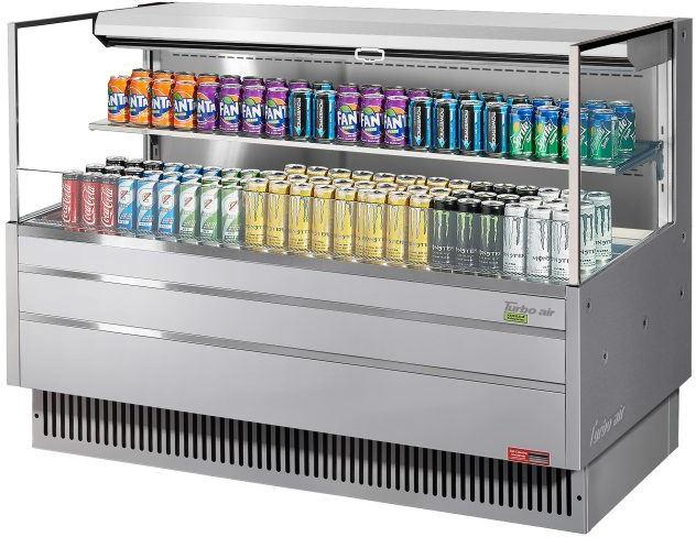 Turbo Air - 58.75" Silver Low Profile Horizontal Open Display Merchandiser Case with 1 Shelf + Deck - TOM-60L-UF-S-2S-N (ETA 5-6 Weeks)