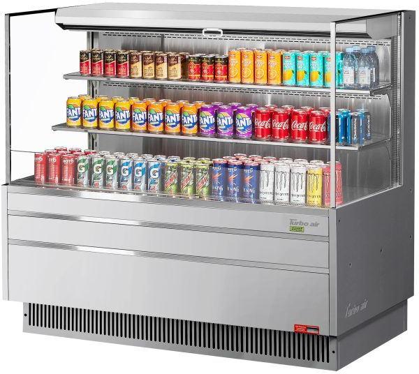 Turbo Air - 58.75" Silver Low Profile Horizontal Open Display Merchandiser Case with 2 Shelves + Deck - TOM-60L-UF-S-3S-N (ETA 5-6 Weeks)