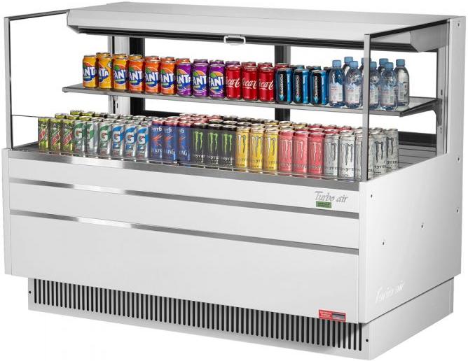 Turbo Air - 58.75" White Low Profile Horizontal Open Display Case with Glass Side Panels - TOM-60L-UFD-W-2S-N (ETA 5-6 Weeks)