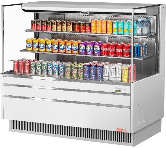 Turbo Air - 58.75" White Low Profile Horizontal Open Display Case with Two Glass Shelves and Deck - TOM-60L-UF-W-3S-N (ETA 5-6 Weeks)