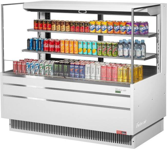 Turbo Air - 58.75" White Low Profile Horizontal Open Display Merchandiser Case with 2 Shelves and Deck - TOM-60L-UFD-W-3S-N (ETA 5-6 Weeks)