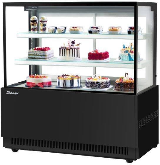 Turbo Air - 59" Black Square Glass Three Tiers Drop-In Refrigerated Bakery Display Case with Straight Tempered Glass Front - TBP60-54NN-B (ETA 5-6 Weeks)