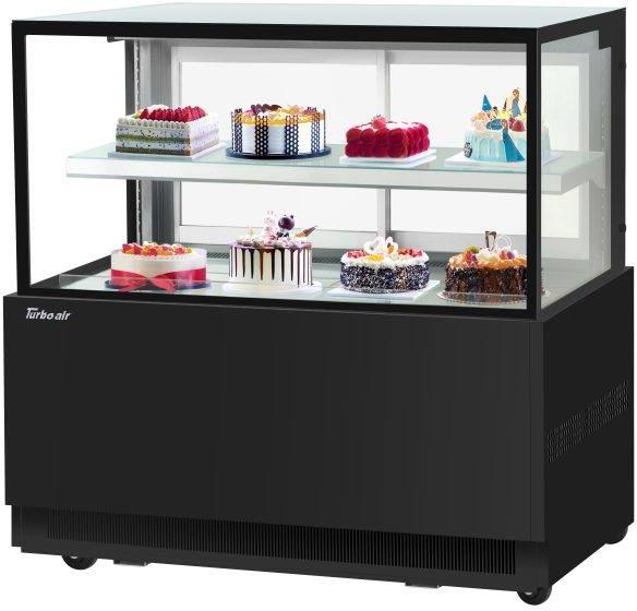 Turbo Air - 59" Square Glass Two Tiers Black Refrigerated Bakery Display Case with Straight Tilt-Out Tempered Glass Front - TBP60-46NN-B (ETA 5-6 Weeks)