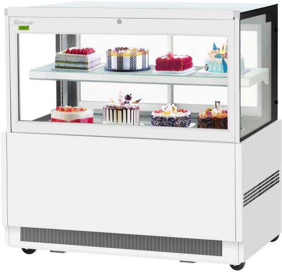 Turbo Air - 59" Square Glass Two Tiers White Refrigerated Bakery Display Case with Lift-Up Front Glass - TBP60-46FN-W (ETA 5-6 Weeks)