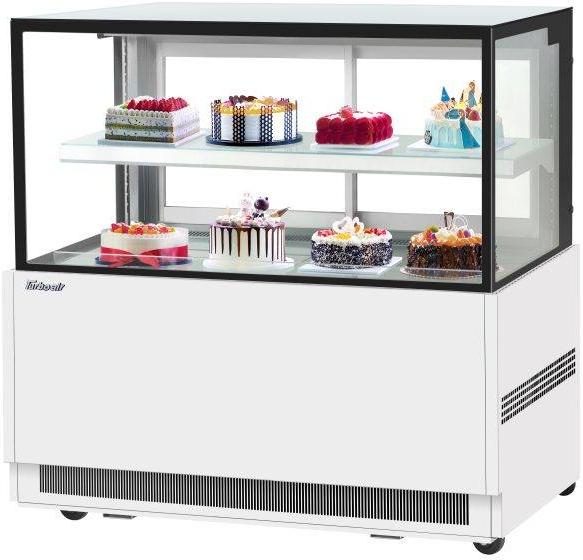 Turbo Air - 59" Square Glass Two Tiers White Refrigerated Bakery Display Case with Straight Tilt-Out Tempered Glass Front - TBP60-46NN-W (ETA 5-6 Weeks)