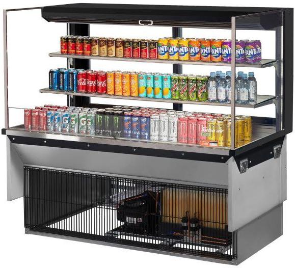 Turbo Air - 59.6" Black Low Profile Drop-In Horizontal Open Display Case with 2 Glass Shelves - TOM-60L-UFD-B-3SI-N (ETA 5-6 Weeks)