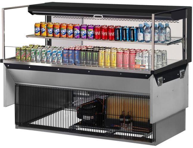 Turbo Air - 59.6" Black Low Profile Drop-In Horizontal Open Display Case with One Shelf and Deck Only - TOM-60L-UF-B-2SI-N (ETA 5-6 Weeks)