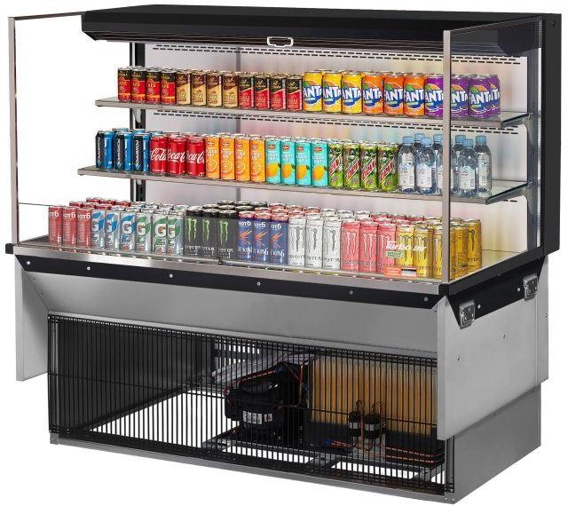 Turbo Air - 59.6" Black Low Profile Drop-In Horizontal Open Display Case with Two Shelves and Deck Only - TOM-60L-UF-B-3SI-N (ETA 5-6 Weeks)