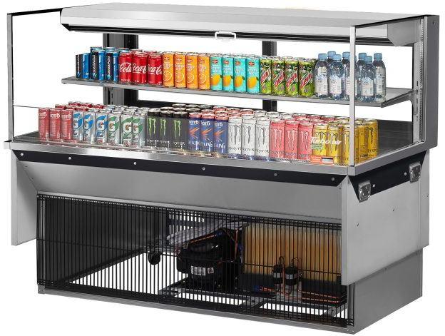 Turbo Air - 59.6" Silver Low Profile Drop-In Horizontal Open Display Case with 1 Glass Shelf + Deck Only - TOM-60L-UFD-S-2SI-N (ETA 5-6 Weeks)