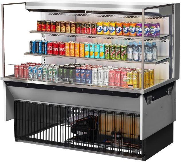 Turbo Air - 59.6" Silver Low Profile Drop-In Horizontal Open Display Case with 2 Glass Shelves + Deck - TOM-60L-UF-S-3SI-N (ETA 5-6 Weeks)