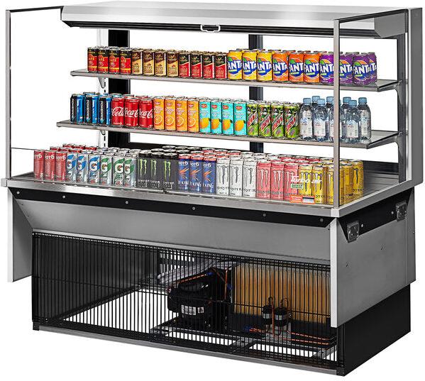 Turbo Air - 59.6" Silver Low Profile Drop-In Horizontal Open Display Case with 2 Glass Shelves - TOM-60L-UFD-S-3SI-N (ETA 5-6 Weeks)