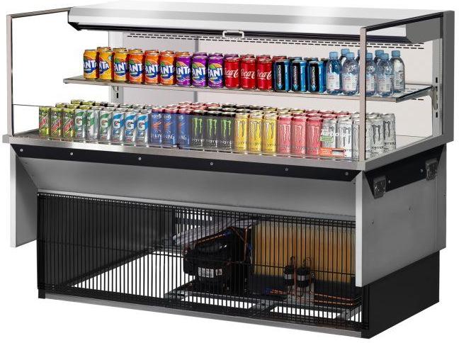 Turbo Air - 59.6" Silver Low Profile Drop-In Horizontal Open Display Case with Back Wall & Deck Pan - TOM-60L-UF-S-2SI-N (ETA 5-6 Weeks)