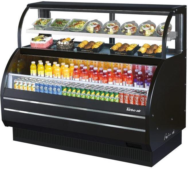 Turbo Air - 62.6" Black Open Display Merchandiser Combination Case with Refrigerated Top Shelf and 2 Stainless Steel Shelves - TOM-W-60SB-N (ETA 5-6 Weeks)
