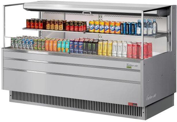 Turbo Air - 70.75" Silver Low Profile Horizontal Open Display Merchandiser Case with 1 Tier with 2 Glass Shelves + Deck Only - TOM-72L-UF-S-2S-N (ETA 5-6 Weeks)