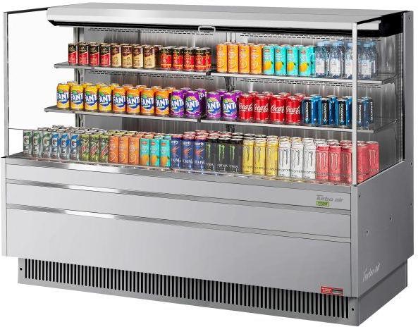 Turbo Air - 70.75" Silver Low Profile Horizontal Open Display Merchandiser Case with 2 Tiers with 4 Glass Shelves + Deck Only - TOM-72L-UF-S-3S-N (ETA 5-6 Weeks)
