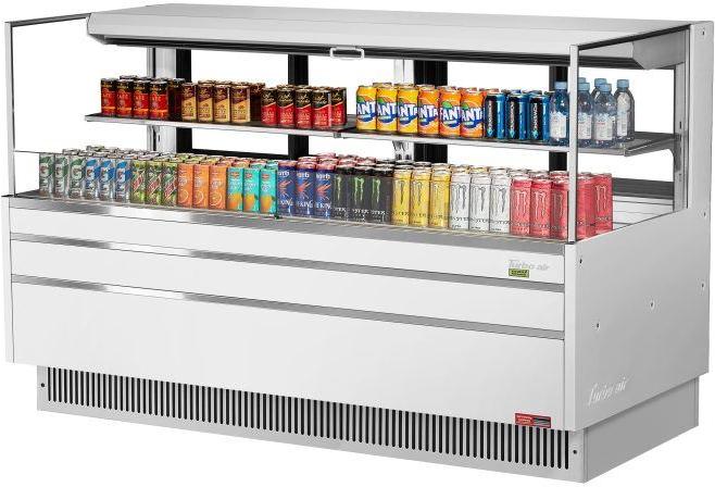 Turbo Air - 70.75" White Low Profile Horizontal Open Display Case with 1 Tier 2 Glass Shelves + Deck - TOM-72L-UFD-W-2S-N (ETA 5-6 Weeks)