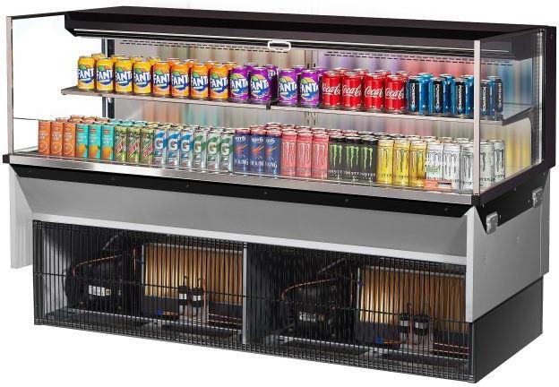 Turbo Air - 71.6" Black Low Profile Drop-In Horizontal Open Display Case with 1 Tier 2 Glass Shelves + Deck - TOM-72L-UF-B-2SI-N (ETA 5-6 Weeks)