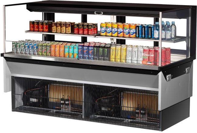 Turbo Air - 71.6" Black Low Profile Drop-In Horizontal Open Display Case with 1 Tier 2 Glass Shelves + Deck - TOM-72L-UFD-B-2SI-N (ETA 5-6 Weeks)