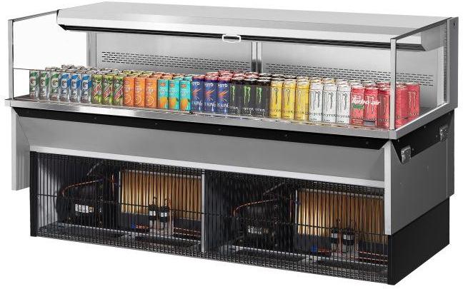 Turbo Air - 71.6" Silver Low Profile Drop-In Horizontal Open Display Case with 1 Tier with 2 Glass Shelves + Deck Only - TOM-72L-UF-S-1SI-N (ETA 5-6 Weeks)