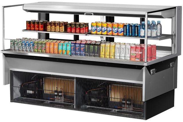 Turbo Air - 71.6" Silver Low Profile Drop-In Horizontal Open Display Case with 1 Tier with 2 Glass Shelves + Deck Only - TOM-72L-UFD-S-2SI-N (ETA 5-6 Weeks)