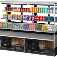 Turbo Air - 71.6" Silver Low Profile Drop-In Horizontal Open Display Case with 2 Tiers with 4 Glass Shelves + Deck Only - TOM-72L-UFD-S-3SI-N (ETA 5-6 Weeks)