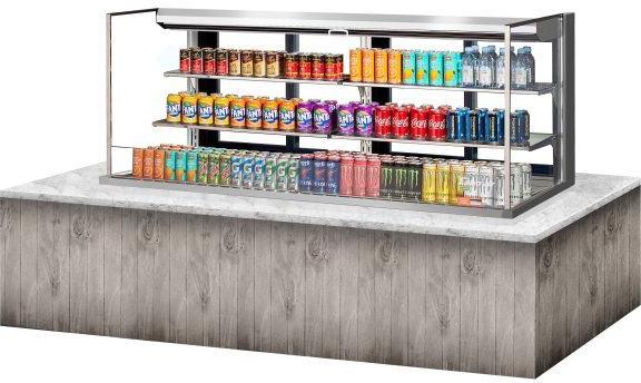 Turbo Air - 71.6" Silver Low Profile Drop-In Horizontal Open Display Case with 2 Tiers with 4 Glass Shelves + Deck Only - TOM-72L-UFD-S-3SI-N (ETA 5-6 Weeks)