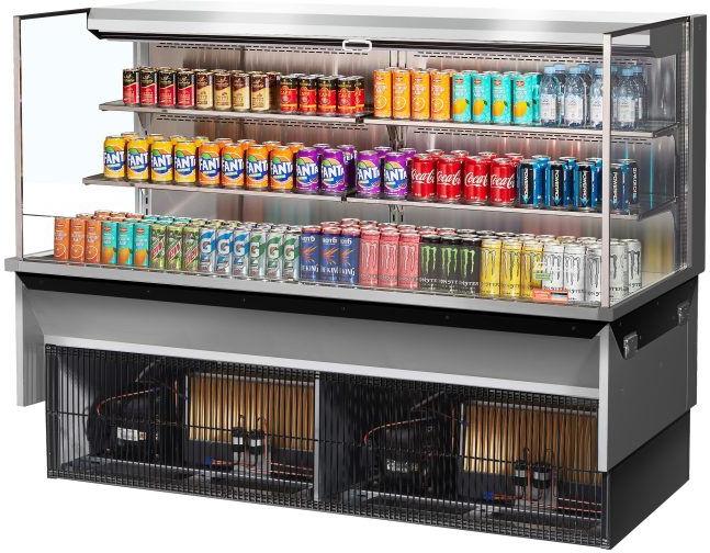 Turbo Air - 71.6" Silver Low Profile Horizontal Open Display Case with 2 Tiers with 4 Glass Shelves + Deck Only - TOM-72L-UF-S-3SI-N (ETA 5-6 Weeks)