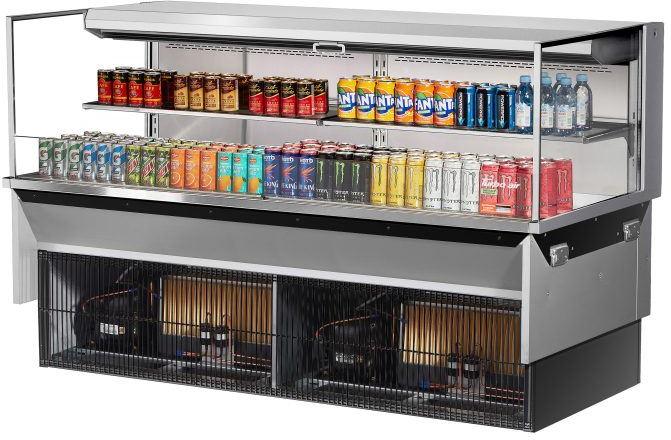 Turbo Air - 71.6" Silver Low Profile Horizontal Open Display Merchandiser Case with 1 Glass Shelf + Deck Only - TOM-72L-UF-S-2SI-N (ETA 5-6 Weeks)