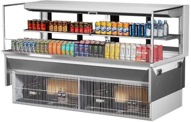 Turbo Air - 71.6" White Low Profile Drop-In Horizontal Open Display Case with 1 Tier 2 Glass Shelves + Deck - TOM-72L-UFD-W-2SI-N (ETA 5-6 Weeks)