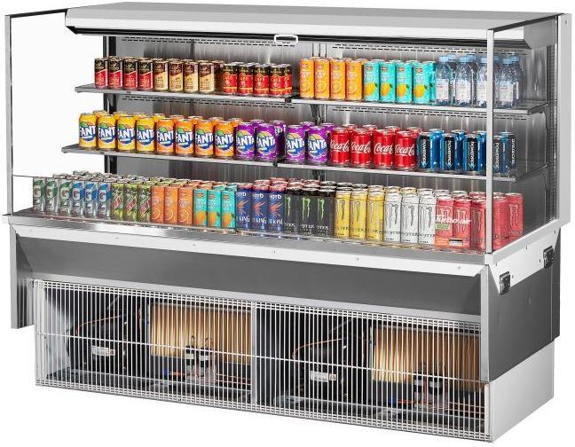 Turbo Air - 71.6" White Low Profile Drop-In Horizontal Open Display Case with 2 Tiers 4 Glass Shelves + Deck - TOM-72L-UF-W-3SI-N (ETA 5-6 Weeks)