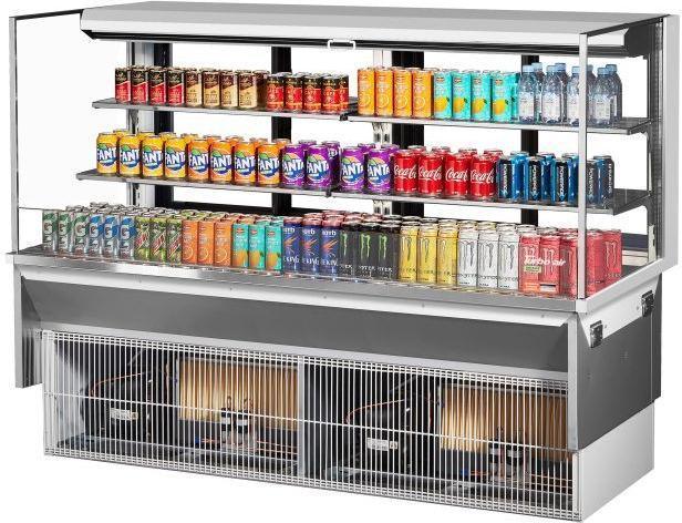 Turbo Air - 71.6" White Low Profile Drop-In Horizontal Open Display Case with 2 Tiers 4 Glass Shelves + Deck - TOM-72L-UFD-W-3SI-N (ETA 5-6 Weeks)