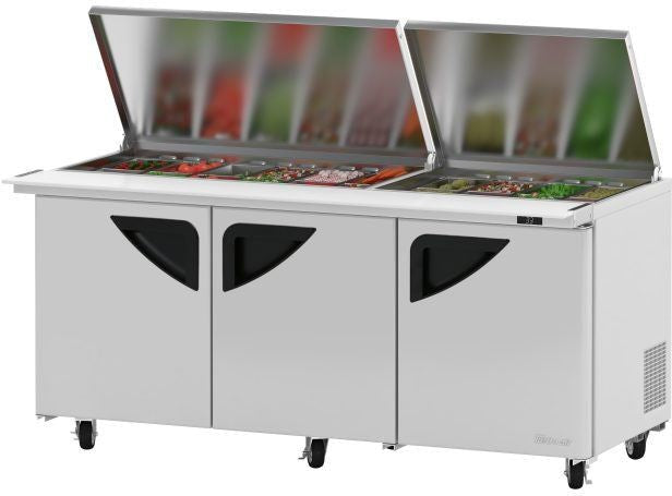Turbo Air - 72" Mega Top Refrigerated Sandwich Prep Table with Flat Lid and 3 Doors - TST-72SD-30-N-FL (ETA 5-6 Weeks)