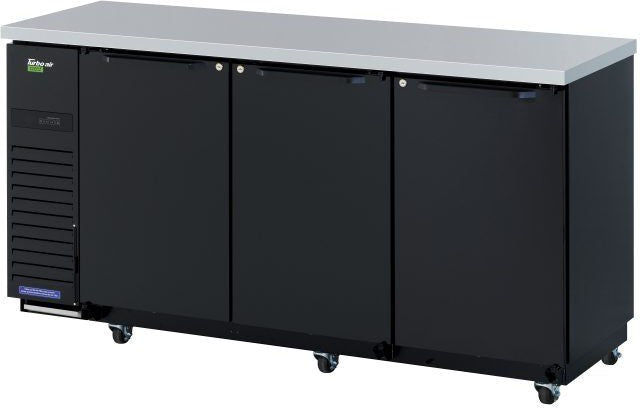 Turbo Air - 73" Narrow Back Bar Cooler with 3 Black Solid Doors - TBB-24-72SBD-N6 (ETA 5-6 Weeks)