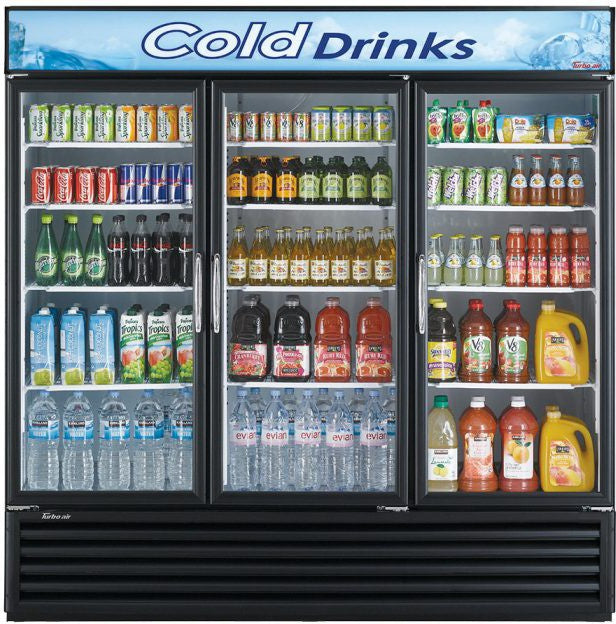 Turbo Air - 78" Black Three Section Glass Door Merchandising Refrigerator - TGM-72RSB-N (ETA 5-6 Weeks)